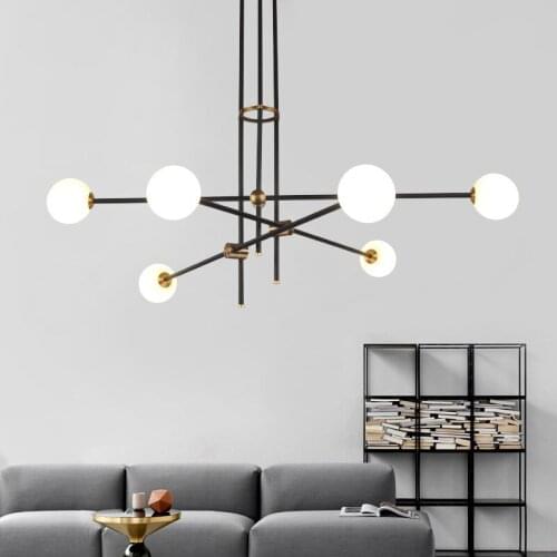 PostModern Chandelier, Branch Light Living Room Hall Iron Glass Ball hanging Lamp Luminaire Simple Lines Decor Lighting Fixtures