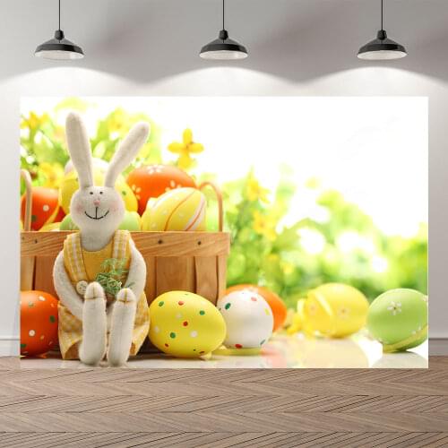 Seekpro Backdrop for Photography Easter Holiday Bunny Kids Party Eggs Flowers Children Background Decorations Printed Backdrops