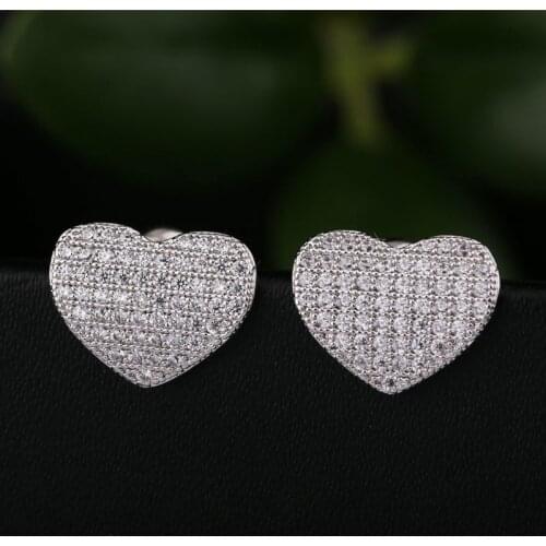 Micro Paved Heart Brincos Romantic Jewelry Stud Earrings For Wedding Elegant Silver Color AAA Cubic Zirconia Stone Earring E0315