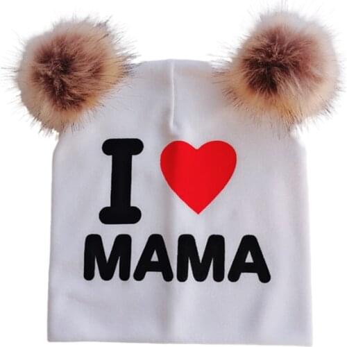 Brand baby i love mama papa cap hat Kids childrens girl Boy Cap cotton Beanie bonnet baby toddler hat baby pom pom hat ears