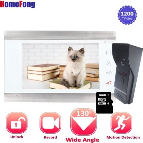 【Wide Angle】Homefong 7 Inch Video Door Phone Doorbell Intercom Kit with 1 Record Monitor 1 Wide Angle Doorbell Camera Motion