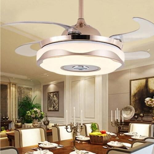Modern Nordic LED Invisible Fan Pendant Lamp Lighting Fixture Home Decoration Bluetooth Music Ceiling Fan Light for Bedroom Bar