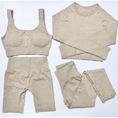 4pcs Sets High Waist Sports Legging Gym Womens Sportswear Seamless Fitness Women Yoga Suit High Stretchy Workout Set