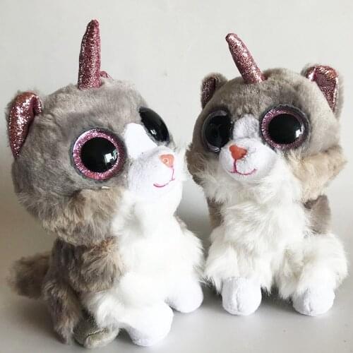 Ty Beanie Boos 6" 15 cm Big Eyes One-horned Chubby Cat Plush Kids Toy Healing Stuffed Animal Doll Christmas Boys and Girls Gift