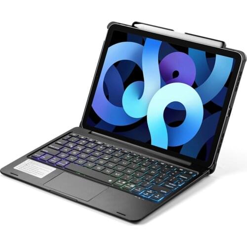 Smart 7 Colors LED Backlit Wireless Bluetooth Touchpad Keyboard Case Stand Cover With Pencil Holder For iPad Air 4th Gen 2020