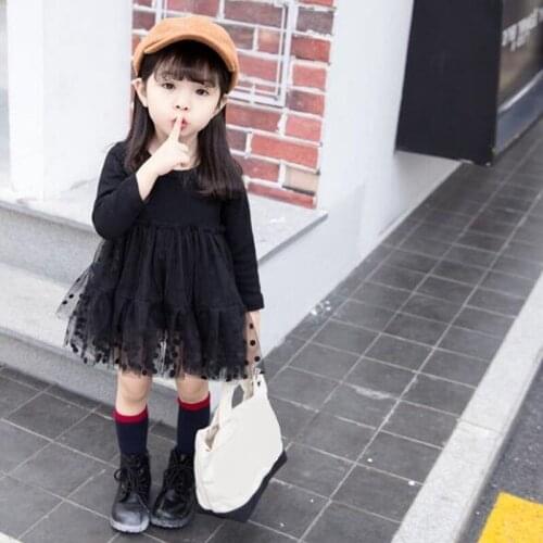 2019 Spring Autumn Girls Dress Princess Long Sleeve Vestidos Black Kids Dresses for Girl Children Toddler Baby Clothes JW7220