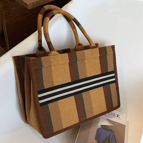Large Capacity Tote Bag 2021 Women Trend Shoulder Bags Womens Shopper Bag Plaid Tote Bag Canvas Purses And Handbags