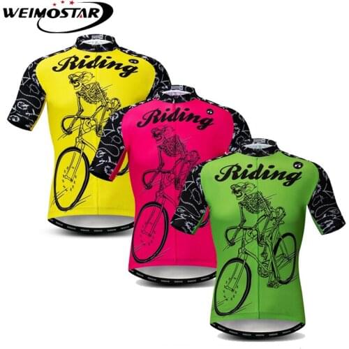 Weimostar Green Skull Team Cycling Jersey Summer Pro Mountain Bike Jersey Bicycle Clothing Short Sleeve MTB Cycling Wear Clothes