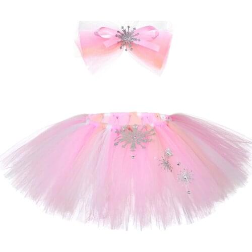 Girls Tutu Skirt with Headband Fluffy Birthday Party Baby Girl Tutu Snowflake Kids Tulle Skirt Halloween Christmas Elsa Costume