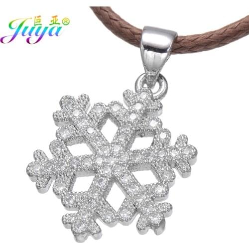Juya Fashion Jewelry Supplies Micro Pave Zircon Snowflake Charm Pendant Necklace For Women Girls Christmas Gift Necklace