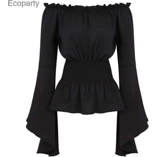 15 Womens Gothic Renaissance Long Sleeve Off Shoulder Peasant Blouse Medieval Victorian Costume Shirt Boho Corset Tops