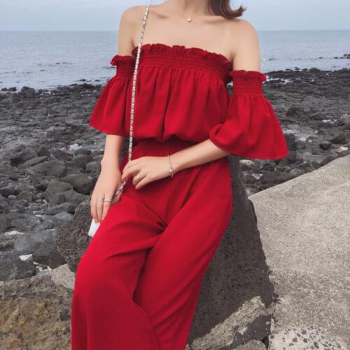 Womens Sets Two Piece Sets Clothes Women Sexy Slash Neck Crop Top with Loose Pants Suits Summer Woman 2 Pcs Set Feminino D611