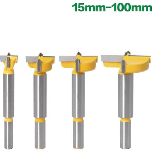 1pcs15mm-100mm Forstner tips Woodworking tools Hole Saw Cutter Hinge Boring drill bits Round Shank Tungsten Carbide Cutter