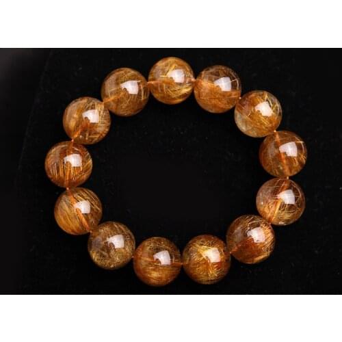 19mm Fashion Crystal Round Beads Jewelry Bracelets For Women Genuine Natural Copper Hair Rutilated Quartz Mens Stretch Bracelet