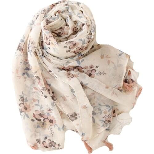 2021 Women Fashion Floral Printed Pattern Cotton Tassel Scarf Shawls Wraps Hijabs 10pcs/lot
