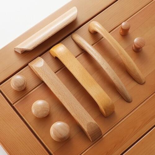 64-128MM 1Pc Kitchen Cabinet Knobs Furniture Solid Wooden Knob and Handle Door Drawer Wood Pull