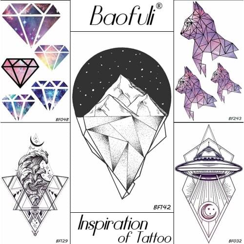 Baofuli Galaxy Diamond Mountain Geometric Temporary Tattoo Body Art Tattoo Waterproof Black Ice Fake Tattoo Women Men Arm Hand