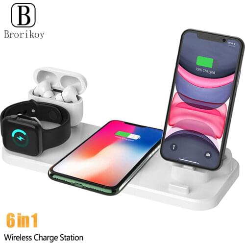 6 In 1 10W Wireless Charger Pad Qi Induction Fast Charging Holder for Apple Watch 5 4 3 2 1 For Airpods Pro IPhone 11 XS XR X 8