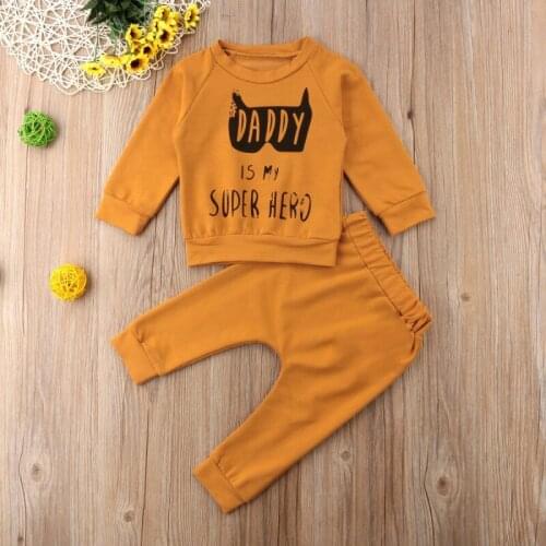 0-3T Newborn Kids Baby Boys Girl Clothing Daddy Superhero Outfit set Flower Top and Pants infant clothes set roupa menina