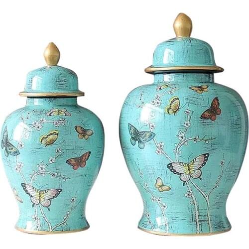 Jingdezhen Ceramic temple jar Modern Butterfly Pattern With Cover porcelain Ginger jar with lid