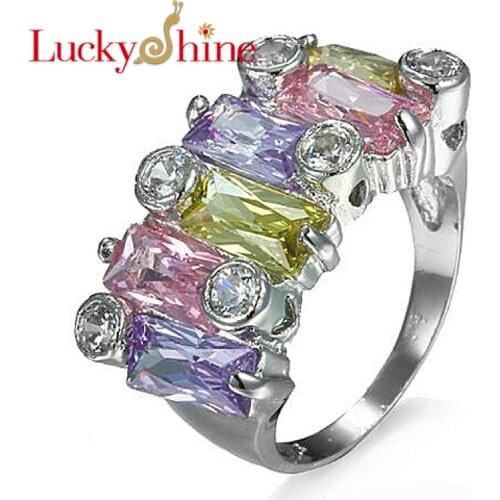 Classic AAAA Special Fire Multi-Color Mystic Cubic Zirconia Silver Rings Wedding Rings for Women Party Holiday Christmas Gifts