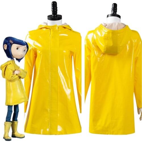 Coraline Coraline Jones Cosplay Costume Outfits Yellow Hooded Jacket Coat Halloween Carnival Suit
