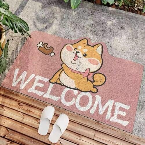 Door Entrance Doormat Cute Akita Sand Scraping Dust Hallway Bath Non-slip Rug Dust Removal Carpet Wire Loop Footpad Doormats