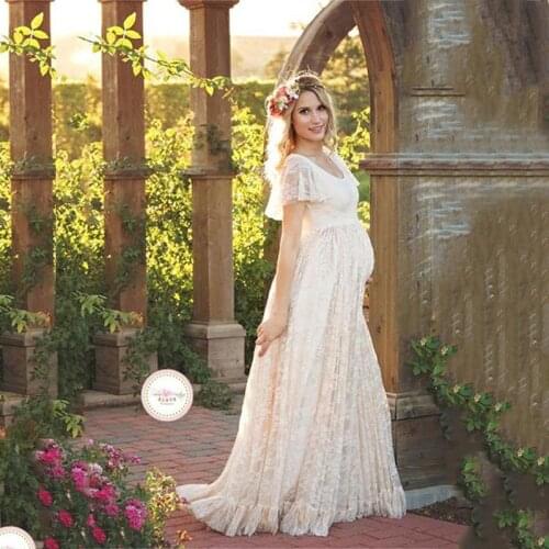 Lace Maternity dresses for pregnant women clothing V-neck lace sexy maxi dress for photoshoot elegant maternity gown plus size