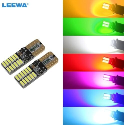 LEEWA 4pcs T10 194 168 W5W No Error 3014 24 LED Canbus Car Side Lamp Wedge Light Bulb White,green,yellow,pink,ice blue #CA2733