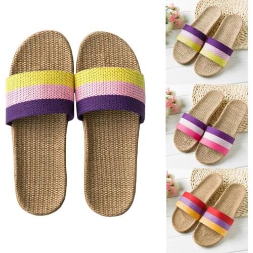 Summer Women Indoor Slippers Anti-slip Linen Home Indoor Open Toe Flat Shoes Beach Slippers sandals women 2021 chaussure femme