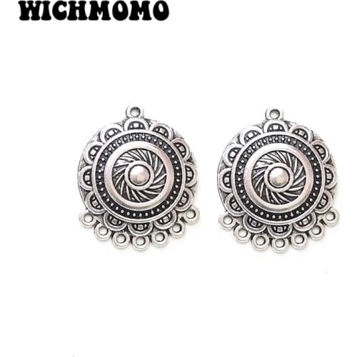 New Fashion 5pieces/bag 31mm Zinc Alloy Round Flowers Porous Connector Charms Linker for DIY Necklace Jewelry Accessories