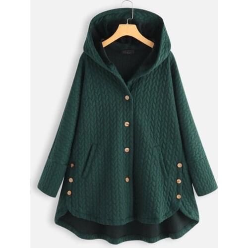 2021 New Mid-length Hooded Single-breasted Temperament Loose Long-sleeved Irregular Jacket Femme Qn