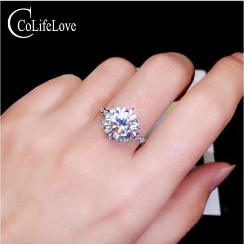 CoLife Jewelry 3ct Moissanite Ring for Wedding 9mm Round Moissanite Silver Ring for Engagement 925 Silver Moissanite Jewwelry