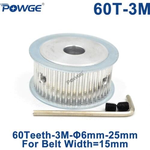 POWGE 60 Teeth HTD 3M Timing Pulley Bore 6/8/10/12/12.7/14/15/17/19/20/22/25mm for Width 15mm HTD3M Synchronous Belt 60T 60Teeth
