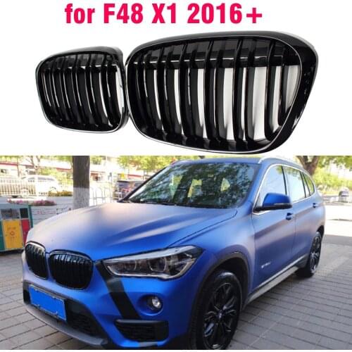 Gloss Black Front Bumper Kidney Grill Grilles for BMW X1 F48 F49 2016 2017 2018 2019 2020 XDrive Double Line M style