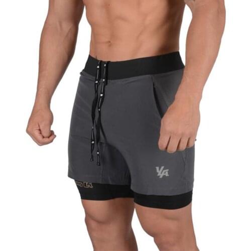 Running shorts men summer 2 in 1 sports fitness shorts mens gym fitness and quick-drying sport shorts training short male