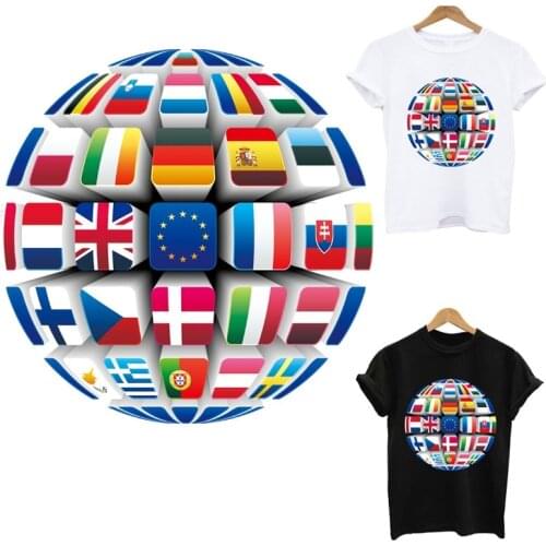 World map flag patch garment stickers stripes for clothes iron on patches ironing applications for clothing t-shirt applique