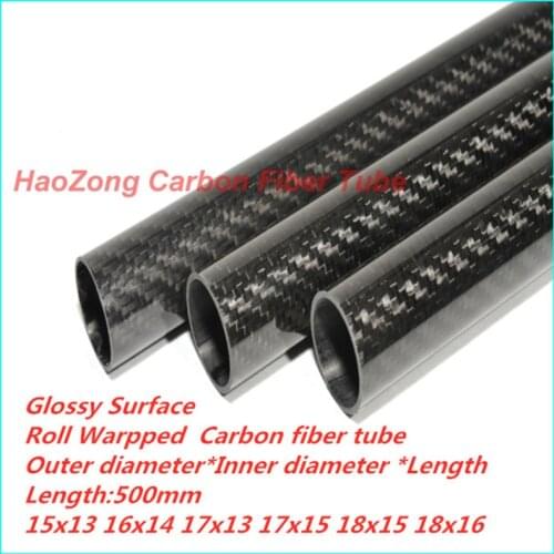 500mm long 3K Carbon Fiber Tube OD15mm 16mm 17mm 18mm Carbon fiber Wing tube / Pipe / Tail boom 3K Glossy Finish Roll Wrapped
