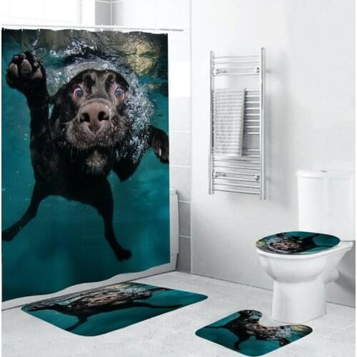 Polyester Bathroom With Water Animal 3D Shower Curtain Waterproof Toilet Seat Cover Non-Slip Bath Mat Carpet Carpet