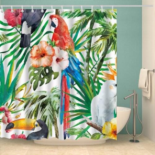 3D printing tropical plants flowers parrot palm leaves green fresh windproof shower curtain bathroom home decoration