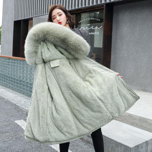 2021 New Arrival Fashion Long Cotton Fur Liner Hooded Winter Parkas Women With Pockets Fur Collar Warm Winter Jacket Women Coat