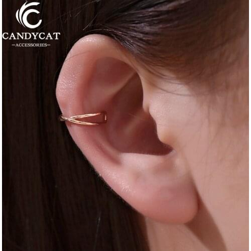 Womens Vintage Punk Crystal Geometric Ear Clip Cuff Cross U-Shaped Double Stud Earrings Gold Silver Color Earrings Jewelry