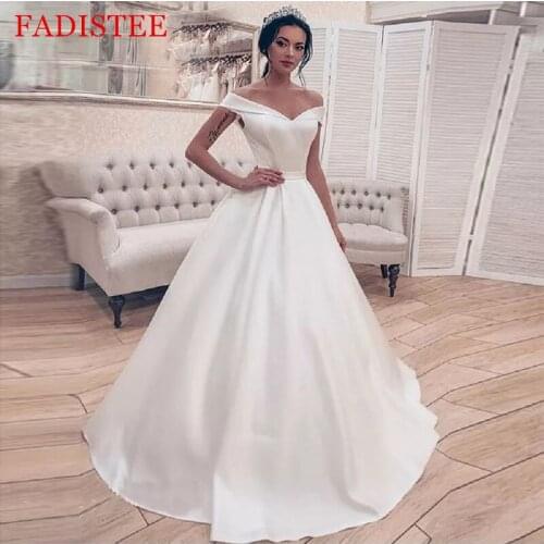 Elegant Satin Off The Shoulder Wedding Dresses Robe De Mariée Formal Bride To Be атласное платье Vestido De Novia