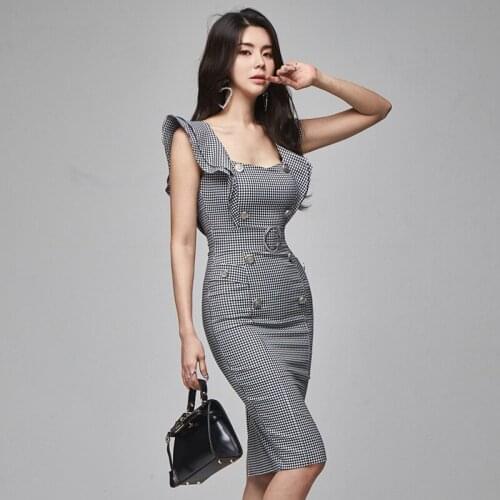 New arrival fashion sexy bodycon dress women summer sleeveless korean style temperament elegant OL lady slim pencil dress
