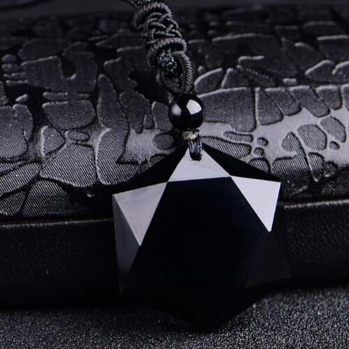 1 Pcs Black Obsidian Natural Stone Pendant Necklaces For Women Men Cubic Hexagram Sweater Necklace Amulets Talismans Jewelry