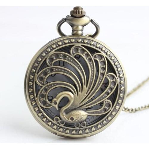 10pcs in) Vintage peacock design Quartz flip pocket watch necklace party promotion unique gift