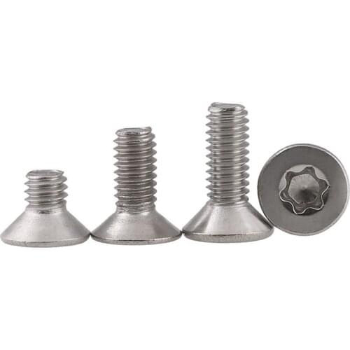 100PCS/lot) SUS304 304 Stainless Steel M2 M2.5 M3 M4 stainless steel flat head torx machine security Countersunk screw fastners