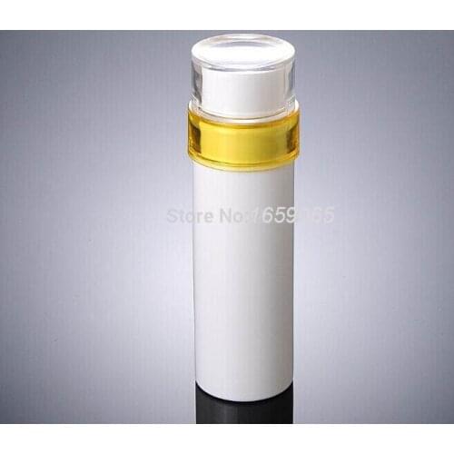 150G white cream PET bottle w Yellow shoulder &white transparent cover cosmetic container press pump f serum lotion,foundation