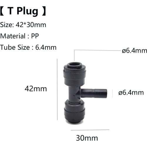 20 pcs 1/4"OD Hose Tube T plug 6.4 mm Osmosis Aquarium Quick Fitting RO Water T Connector Pipe Coupling Connector