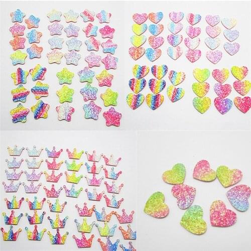 20pcs Sequin Patch Star heart cown Glitter Hair Flower Boutique Hair Accessories DIY Accessory Cute Headwrap No Hair Barrette